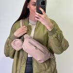 Сумка поясна жіноча шкіряна пудра FM1273B