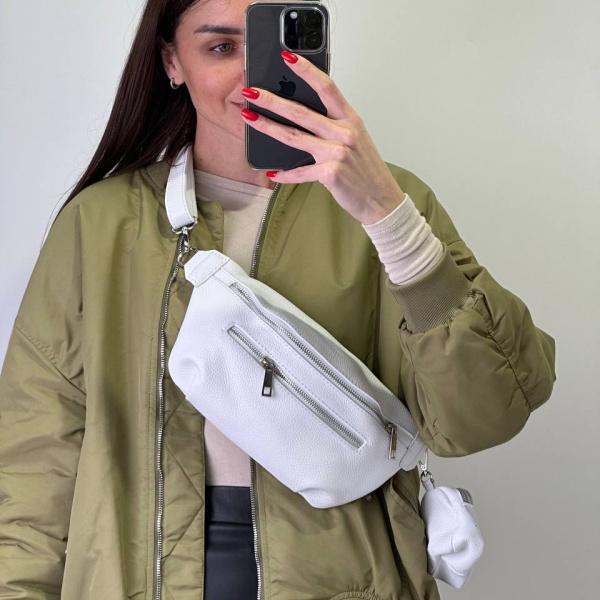 Сумка поясна шкіряна жіноча біла FM1273C