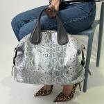 Сумка женская кожаная серая с принтом FM1240C