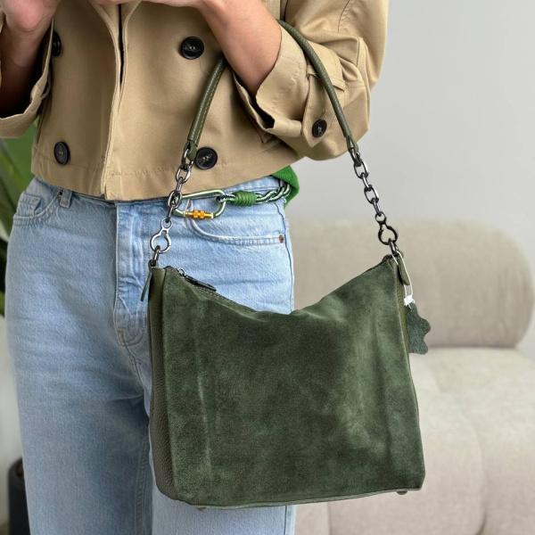 Сумка женская кожаная оливковая FM1315F