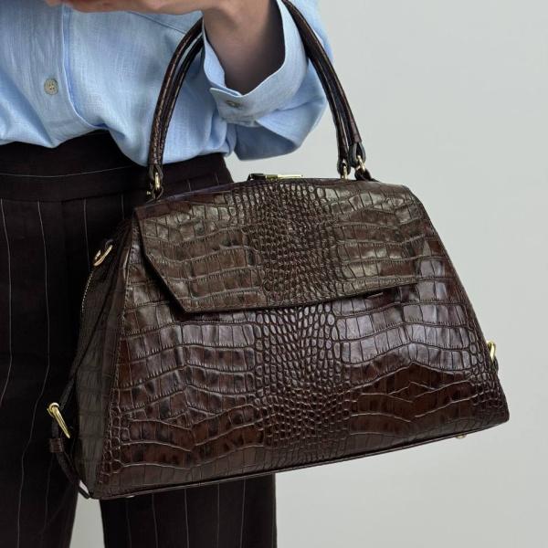 Сумка жіноча шкіряна шоколадна FM1547J