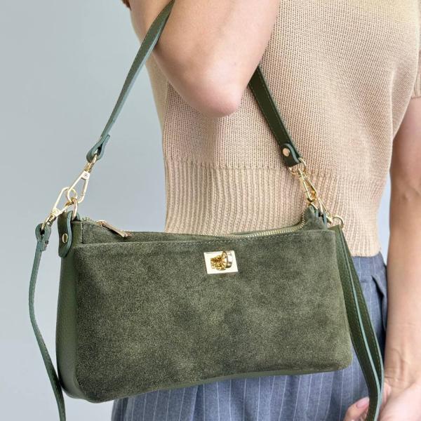 Сумка женская кожаная оливковая FM1706E