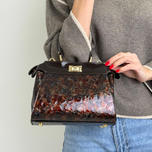 Сумка женская кожаная шоколадная FM1484C