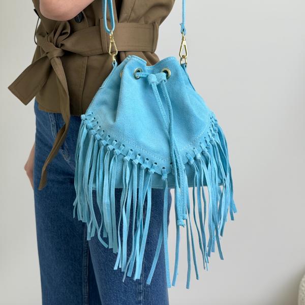 Сумка женская кожаная голубая FM1572H