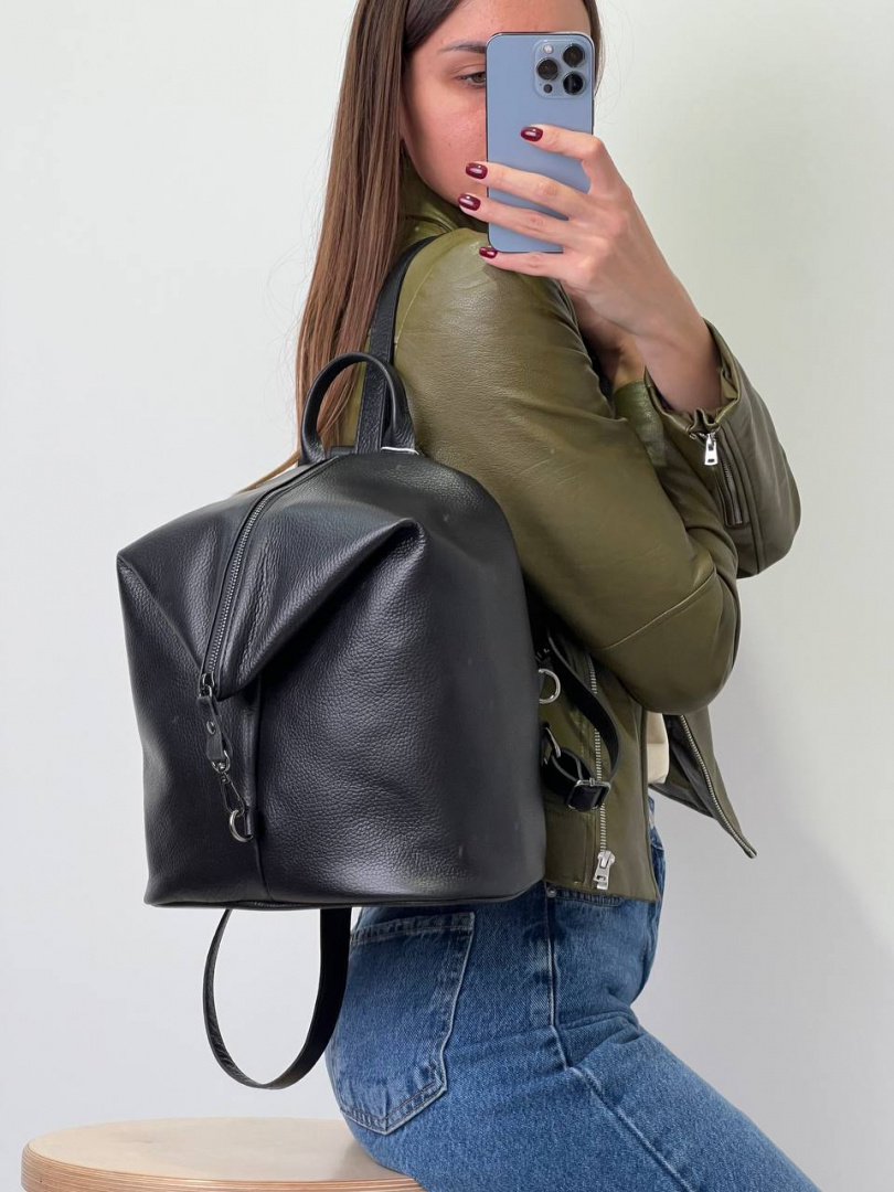 Рюкзак женский черный кожаный FM1160C